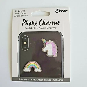 Idecōz Unicorn Rainbow Peel & Stick Metal Phone Charms Removable Reusable NEW - Zdjęcie 1 z 2