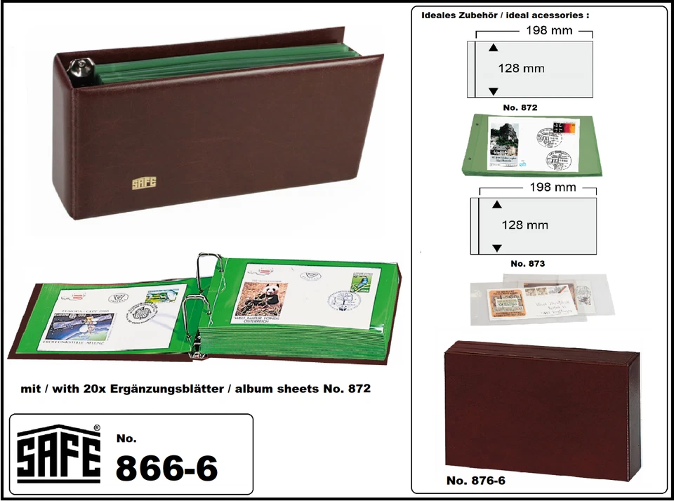 Safe 866- 6 Fdc-album mit 20 Olivfarbenen Blättern braun