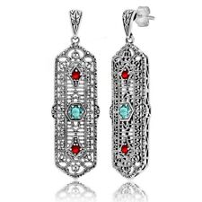 Natural 2CT Aquamarine & Ruby 925 Solid Sterling Silver Filigree Earrings FB10