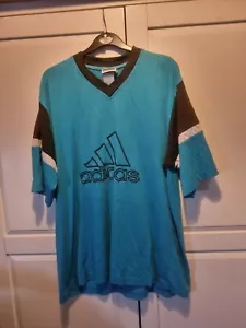 Vintage Adidas T-Shirt V-Neck 90s Blue Relaxed Fit Mens Size L - Picture 1 of 7
