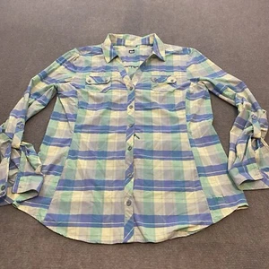 REI Shirt Womens Large Plaid Nylon Stretch Classic Long Sleeve Button Roll Tab - Picture 1 of 11