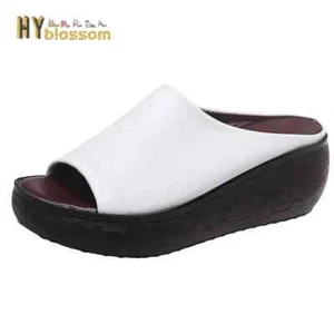 New Women Sandals Wedge Slipper Peep Toe Beach Slide Slip On Platform Heel Shoes - Picture 1 of 27