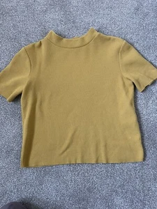 Mustard Yellow Ribbed Zara Trafaluc High Neck Tshirt Size S - Picture 1 of 3