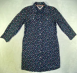 Tommy Hilfiger Hemdblusenkleid 3/4 Arm Blau M 100% Baumwolle AOP Blätter Taschen - Bild 1 von 21