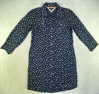 Vestido Camisa Tommy Hilfiger Manga 3/4 Azul M 100% Algodón AOP Hojas Bolsillos Foto 1 de 4