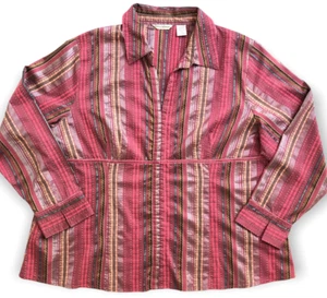 Bohemian Top Womens Plus Size 22 Red Striped Textured Velvet Ribbon Career - Picture 1 of 8