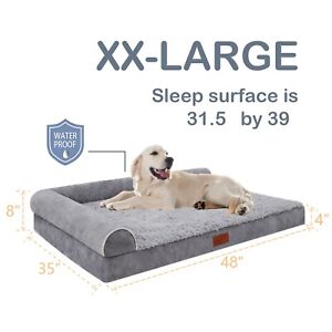 Bolster Dog Bed Memory Foam Orthopedic L-Shape Dog beds Cozy Plush Dog Sofa XXL