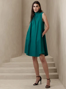 BANANA REPUBLIC Mini Shift Mock Neck Cotton Dress w/Pockets Green SIZE: SMALL - Picture 1 of 9