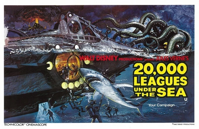 20,000 Leagues Under The Sea movie poster : 11" x 17" Jules Verne, Captain Nemo