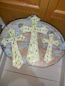 SET OF THREE HANDMADE DECORATIVE BEADED CROSS HANGINGS - Picture 1 of 12