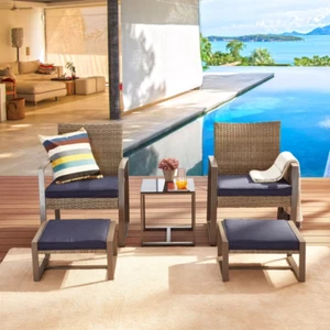 Emma 5 Piece 2 Person Rattan Seating Group with Cushions - Picture 1 of 2