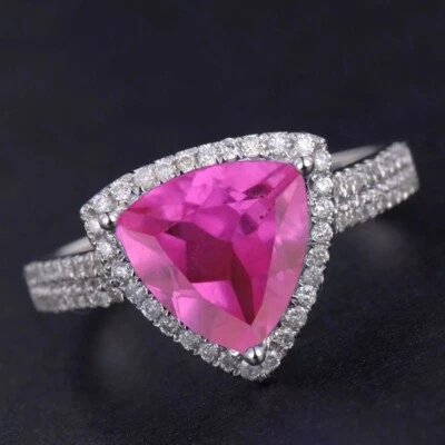 4.50Ct Trillion Natural Sapphire & Diamond Engagement Ring 18K White Gold Plated - Image 1 of 4