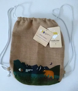 CALIFORNIA DESIGN DEN Burlap Cotton Drawstring Graphic Backpack Tan Bag NWT - Picture 1 of 8
