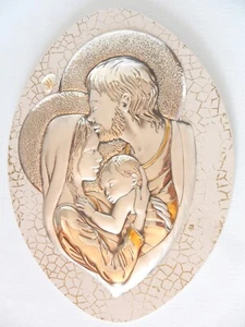 50° ANNIVERSARIO DI MATRIMONIO NOZZE D'ORO SACRA FAMIGLIA ARGENTO LEGNO cm50x37 - Picture 1 of 5