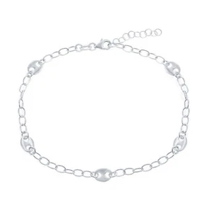 Classic Women's Anklet Sterling Silver Material Puffed Marina Link Style R-9081 - Picture 1 of 1