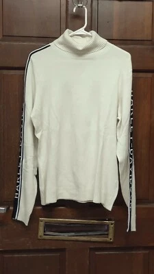 Suéter para mujer Harley Davidson acanalado crema cuello alto deletreado talla XL  Foto 1 de 4