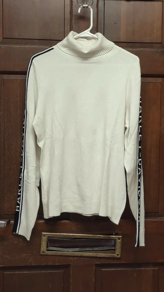 Suéter para mujer Harley Davidson acanalado crema cuello alto deletreado talla XL  Foto 1 de 4