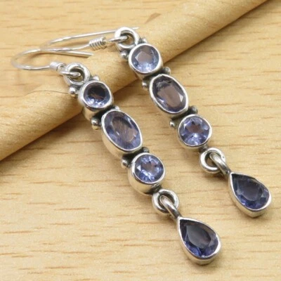 Top de plata esterlina 925 con piedras preciosas genuinas IOLITA 1,9" para mujer diseñadores de joyas Foto 1 de 2