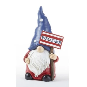 Delton Products Americana Gnome with Welcome Sign Figurine 7.3 Inch Multicolor - Picture 1 of 2