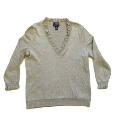 Suéter Chaps Classics Petite Metálico Volantes Cuello en V Manga 3/4 Brillante Plateado PL Foto 1 de 4