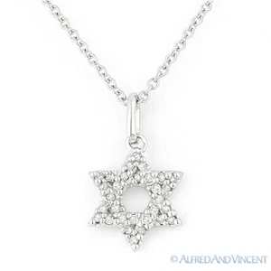 0.10ct Diamond Star of David Magen Judaica Charm Colgante 14k Collar de oro blanco - Imagen 1 de 1