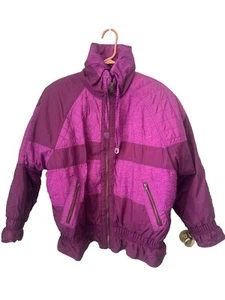 Vintage 80s Bomber Coat Puffer Jacket Crazy Funky Purple Patchwork Medium Large - Picture 1 of 6