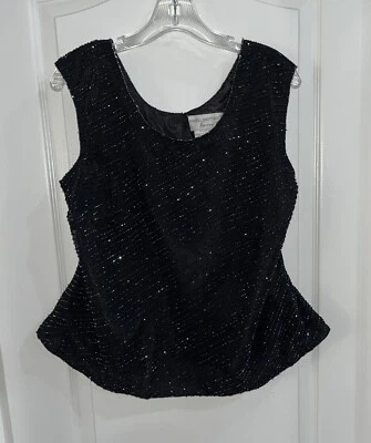 Papell Boutique Evening Women's Black Beaded Top Blouse Size 2X - Image 1 of 4