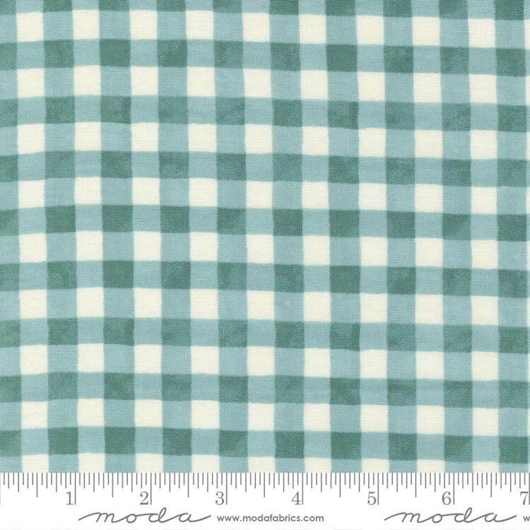 Harvest Wishes by Deb Strain Cotton Fabric 1 Yd Aqua Gingham - Image 1 of 1
