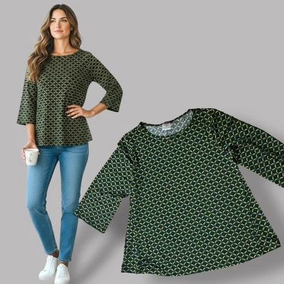 Women Top Swing Tunic Flared Jersey Unique Print 3/4 Sleeves Crease Resistant UK - Image 1 of 4