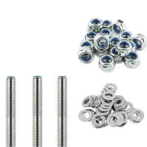 3/8" UNF A2 STAINLESS STEEL IMPERIAL THREADED BAR STUDDING RODS NYLOCS & WASHERS - Picture 1 of 1
