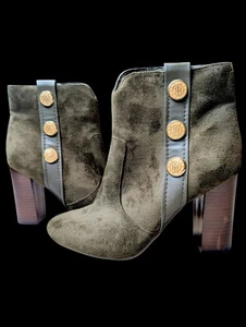 Tommy Hilfiger Verde Oliva Imitación Gamuza Forrada Botines Talla 6M Acentos Dorados Boho - Imagen 1 de 9