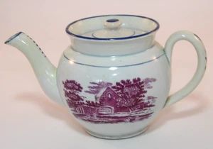 Antique  Early Victorian Bat Printed River Scene 1 Cup Round Lustre Teapot VGAC - Picture 1 of 14