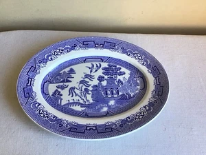 Vintage North Staffordshire England Blue Willow Ridgway Oval Serving Platter - Picture 1 of 9