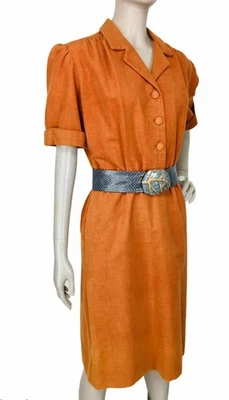 Vintage 60s MCM MOD Boho Western Cowgirl Orange Faux Suede Sheath Dress Size M/L - Image 1 of 4
