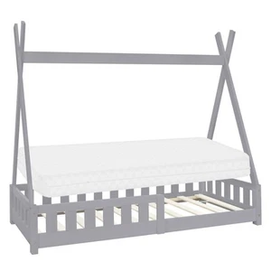 Kinderbett+Matratze Rausfallschutz Tipi Bett Hausbett Kiefernholz Grau 80x160 cm - Bild 1 von 10