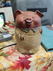 Vintage Mcm Uctci Stoneware Pig Canister Kitchen Decor Japanese Tea Jar - Imagen 1 de 7