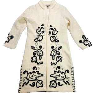 Kenar 100% Wool Embroidered Coat Women’s M – Cream & Black Leaf Design – READ - Picture 1 of 14