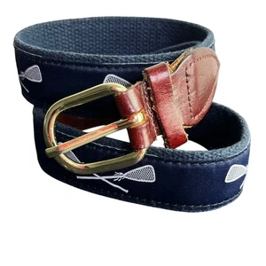 Cintura Ragazzo Bastoncini Lacrosse Fibbia Ottone 32 Blu Navy Rifinitura Pelle Regolabile - Foto 1 di 8