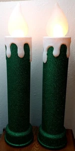 Neu im Karton Mr. Christmas grün Glitzer batteriebetrieben Blasform Outdoor Kerzen (x2) - Bild 1 von 16