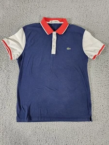 Lacoste Polo Shirt Mens XL Blue White Red Colorblock Classic Croc Logo Preppy - Picture 1 of 6