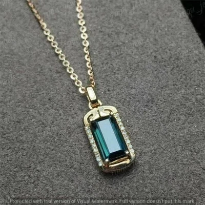 2Ct Emerald Lab-Created Topaz Women's Brilliant Pendant 14k Yellow Gold Plated - Image 1 of 3