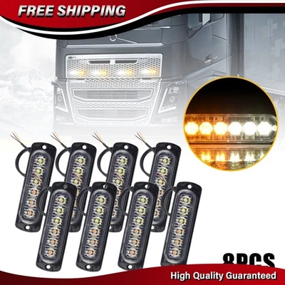 Kit de barra de luz estroboscópica de emergencia flash marcador lateral ámbar/blanco 8X 6 LED para remolque Foto 1 de 4