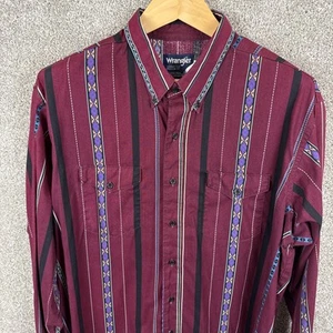 Vintage Wrangler Shirt 18-36 Maroon Aztec-Striped Long Sleeve Brush Popper - Picture 1 of 6