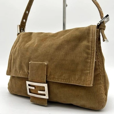 Bolso de Hombro Fendi Mamma Bucket Pana Beige Plata Herrajes Bolso de Mano Foto 1 de 4