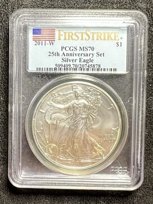 American Silver Eagle MS70 2011-W $1 PCGS - 25 aniversario - First Strike Foto 1 de 4