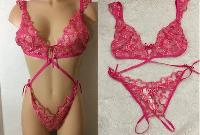 XL VICTORIAS SECRET Body Bordado Corazón Brillante Peluche Rosa Malla Foto 1 de 4