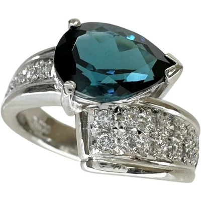 Anillo US 6.2 indigolita turmalina 2.38ct diamante 0.22ct Pt900Platino 10.6g... Foto 1 de 4