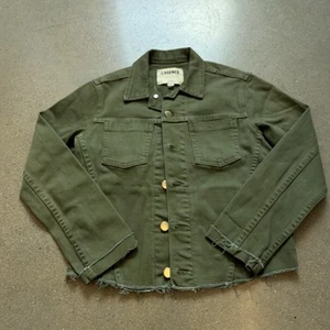 L’AGENCE Womens Janelle Slim Raw Edge Denim Stretch Crop Jacket $345 Size Small - Picture 1 of 5