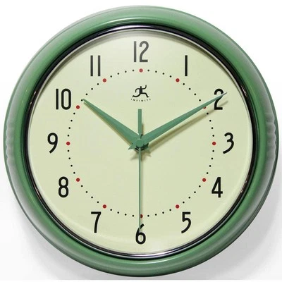 Infinity Instruments Wall Clock Retro 9.5" Round Green Glass Face Silent Quartz - Image 1 of 4