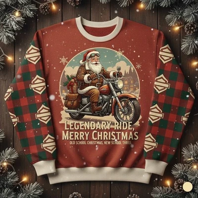 Harley--Davidson X Motociclista Santa Navidad Suéter Camisa Harley's Santa Claus Foto 1 de 4